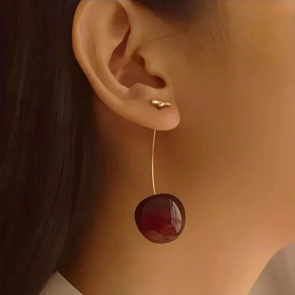 ๐๏ธTrendy Durable Fun Resin Cherry Fashion Stud Earrings โ Cute & Stylish ๐ - Picture 3 of 10